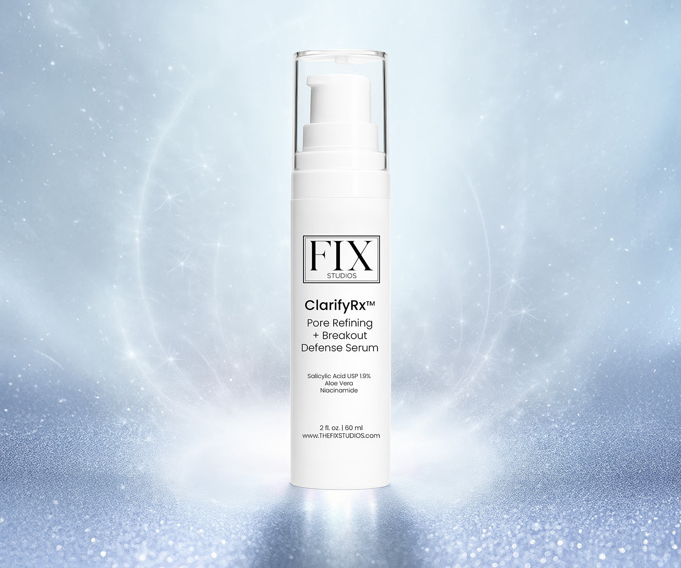 Fix Studios medical-grade ClarifyRx™ Pore Refining + Breakout Defense Serum creates clearer skin, brighter skin, and fights acne breakouts