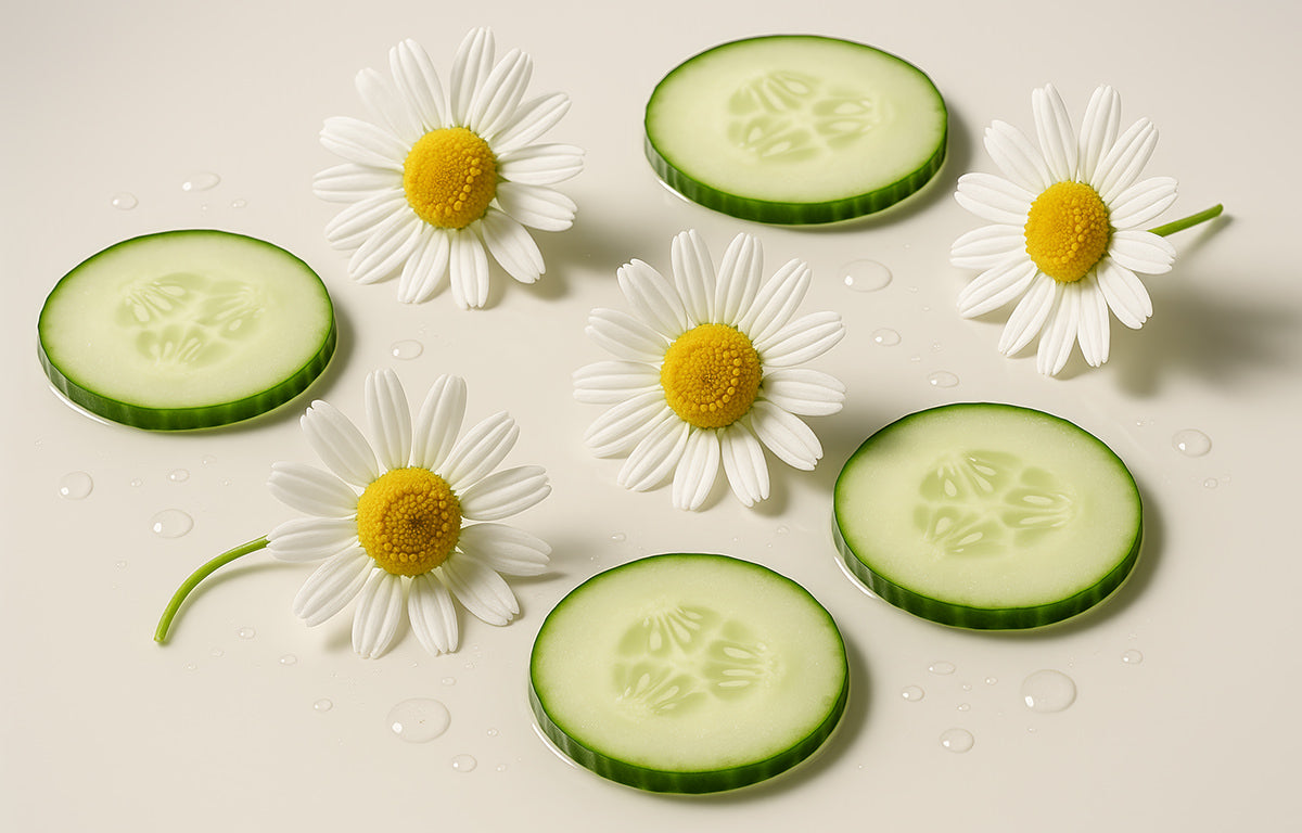 Chamomile and Cucumber are ingredients in medical-grade Fix Studios GreenTea Purity™ Antioxidant Cleanser that helps sooth and calm