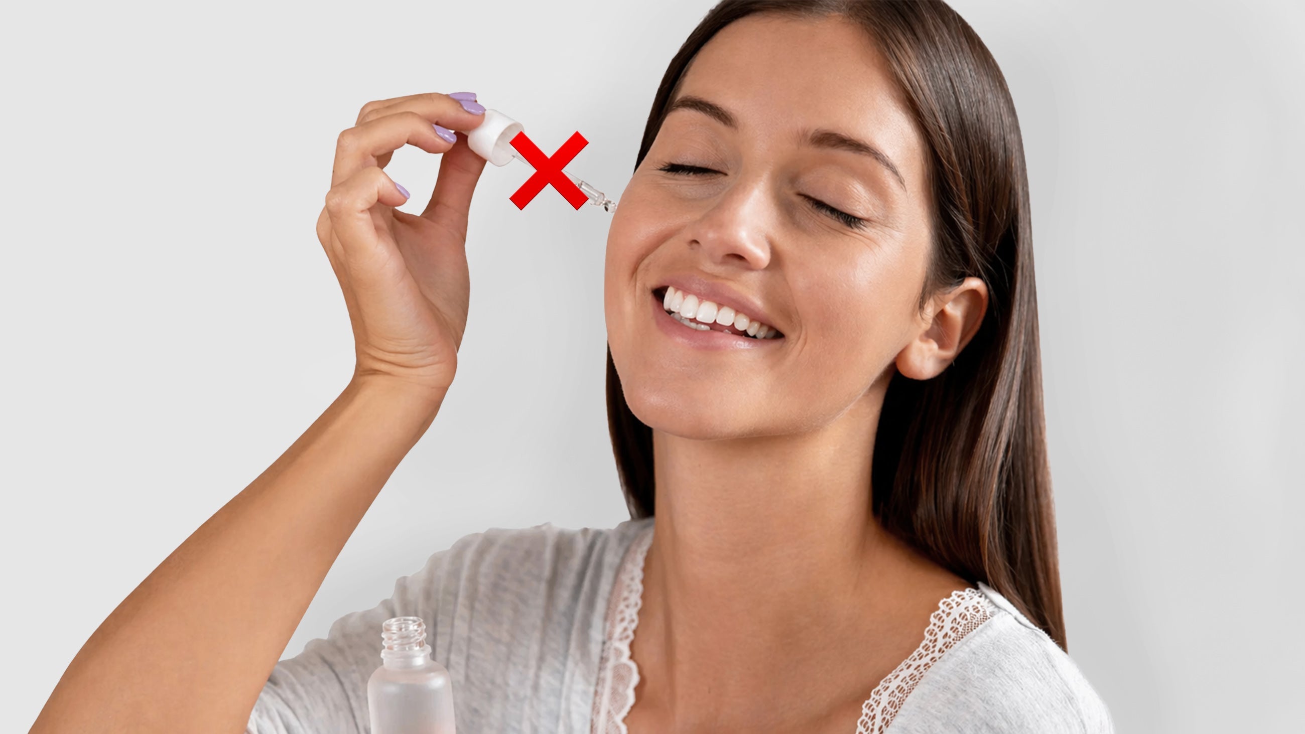 Woman apply hyaluronic acid serum the wrong way and drying out her skin