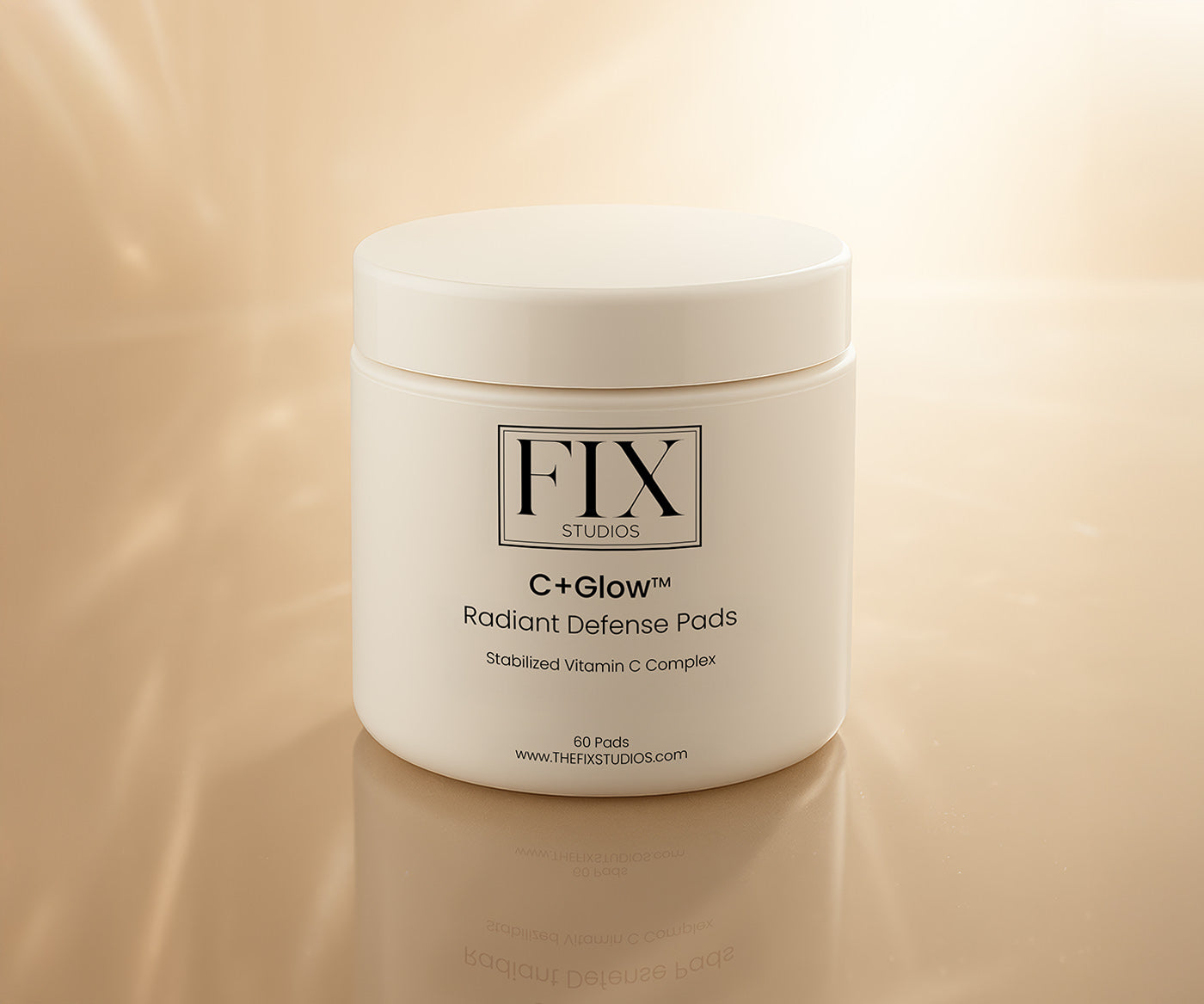 A photo of Fix Studios Medical-grade C+Glow™ Radiant Defense Pads with a glowing background to highlight glowing and radiant skin results using vitamin C