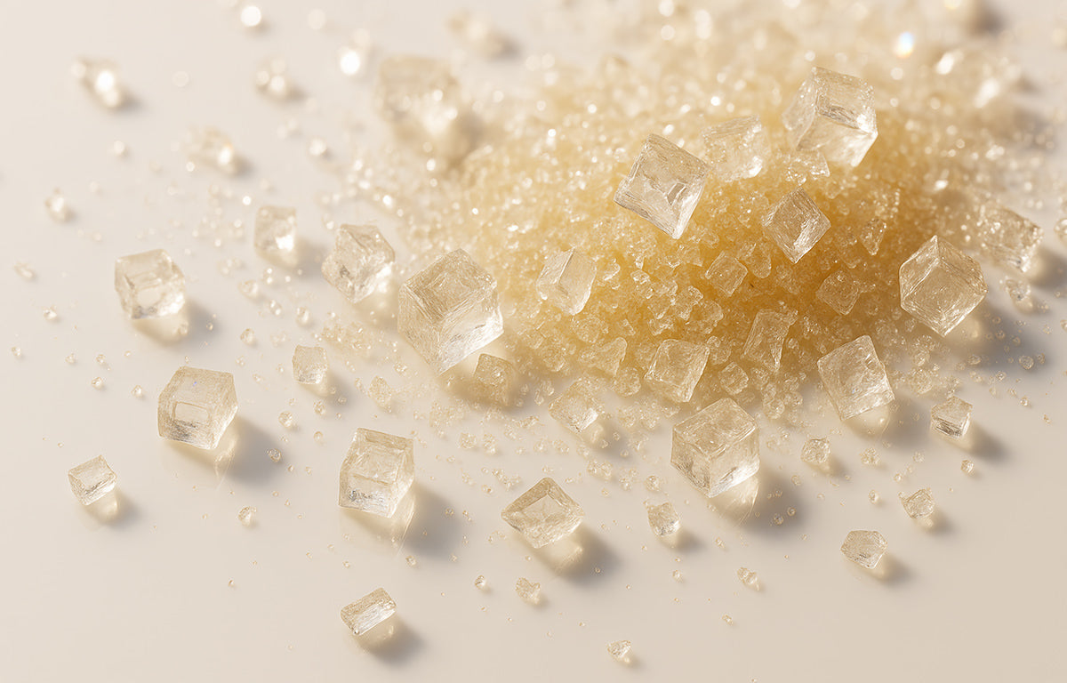 Macro photo of vitamin C crystals using  Fix Studios Medical-grade C+Glow™ Radiant Defense Pads that contain antioxidant fusion blend of ingredients