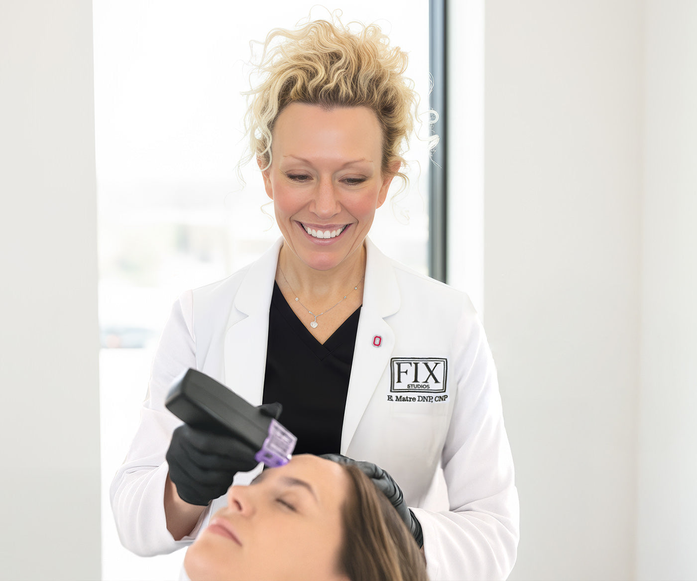 Dr Beth Matre performs Morpheus8 RF microneedling skin tightening treatments at Fix Studios Cincinnati Mason OH