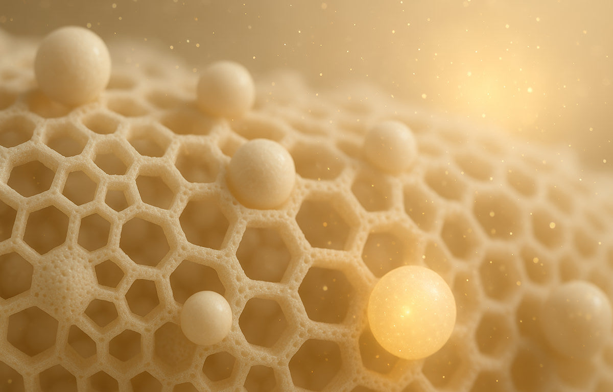 Small orbs moisturize and protect the skin surface Fix Studios medical-grade Glissen™ Sheer Mineral Radiance SPF 50