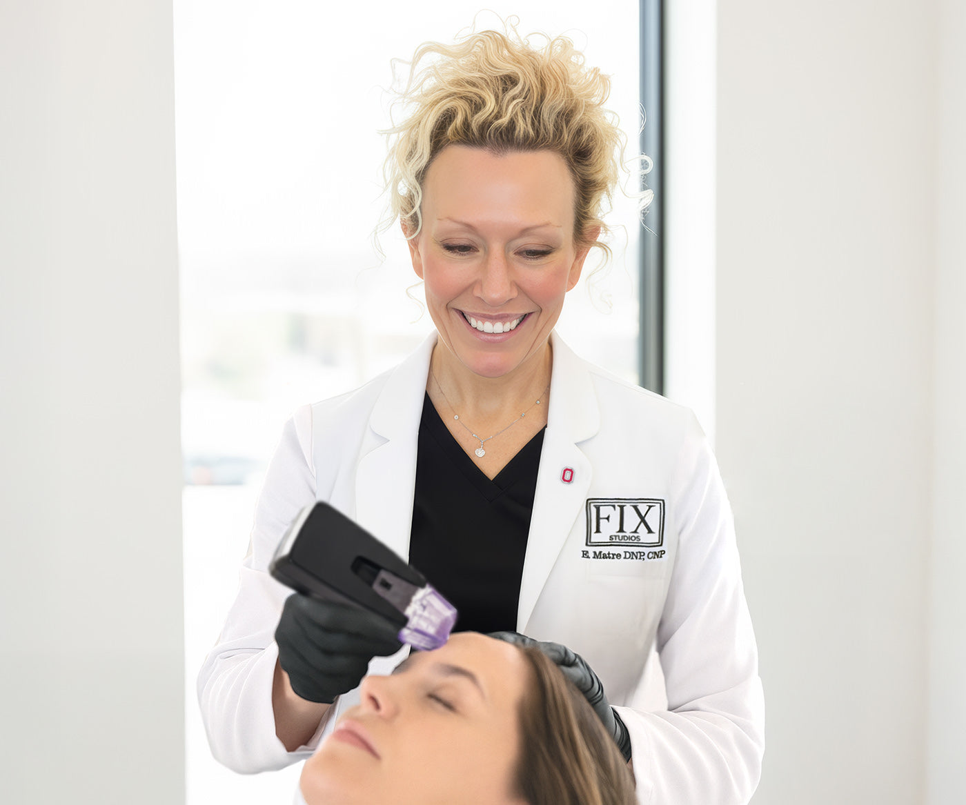 Dr. Beth Matre (DNP, CNP) of Fix Studios performs Morpheus8 RF microneedling skin tightening treatment Cincinnati Mason OH