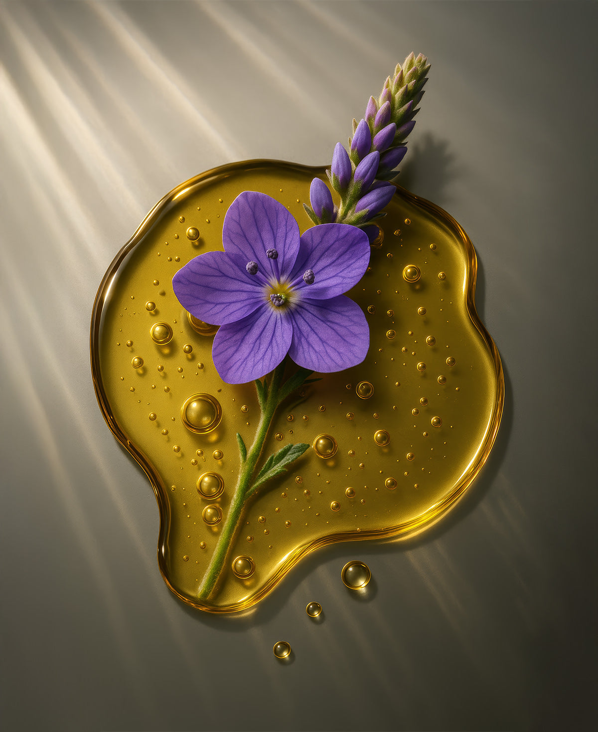 A Bakuchiol flower on top of Fix Studios medica-grade  Refinity™ Advanced Retinoid Night Serum