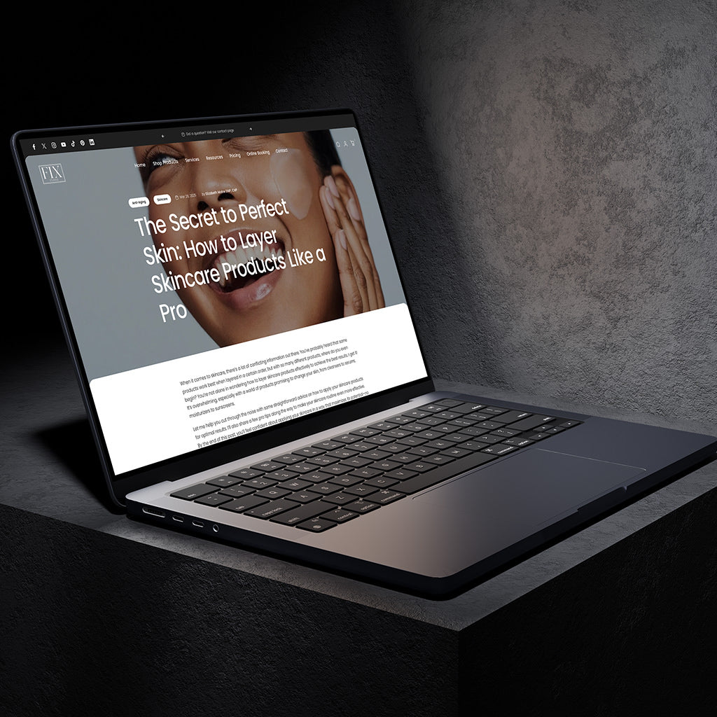 Fix Studios Skincare Journal (Blog) Displayed on a MacBook Pro