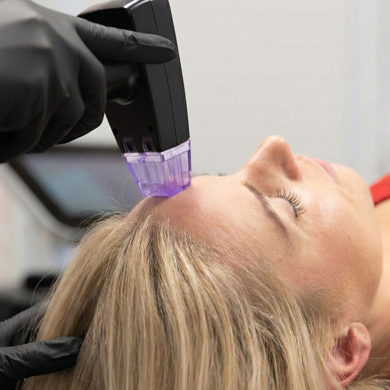 A woman is treated with Morpheus8 RF Microneedling Cincinnati Mason OH at Fix Studios
